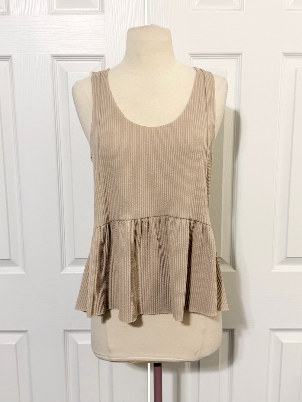 Francesca's Collections Beige Ribbed Peplum Tank